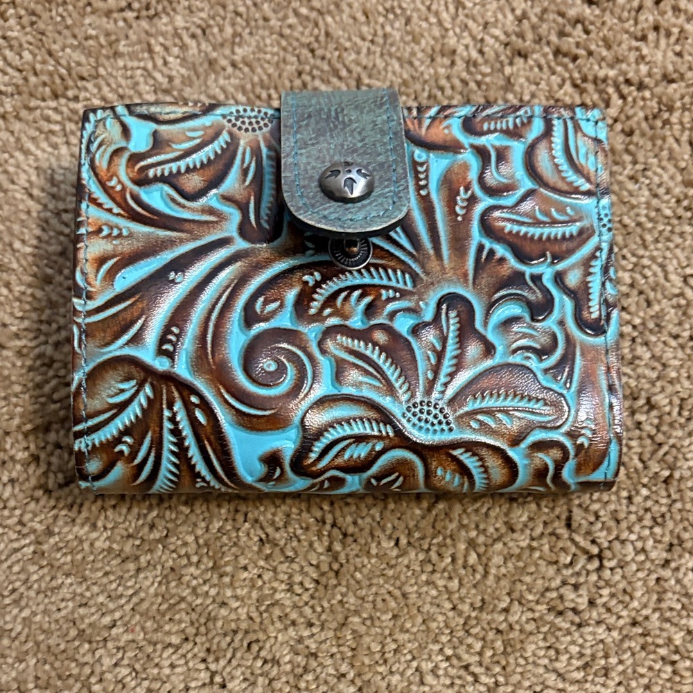 Patricia Nash Turquoise and Brown Embossed Wallet
